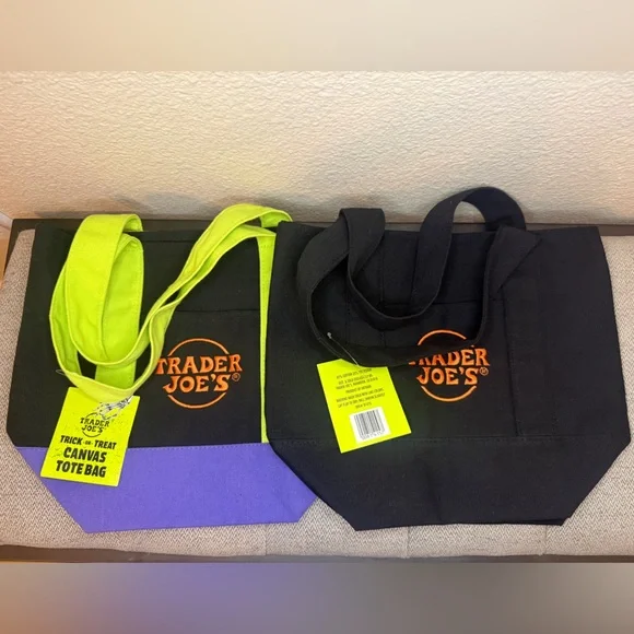 Trader Joe's Mini Canvas Tote Bag Set - Black and Purple (2) - Picture 2 of 12